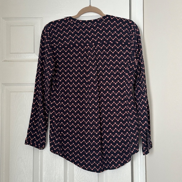 Maeve Blue Pink Polka Dot Abstract Tunic Blouse Size Small Roll Sleeve Light - Picture 3 of 7